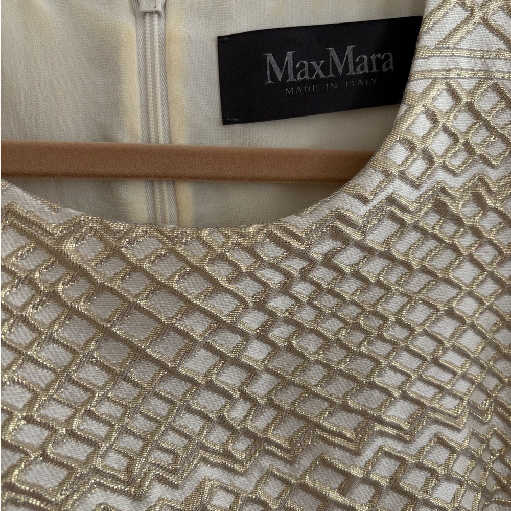 MaxMara Metallic Gold and Cream Patterned Dress
